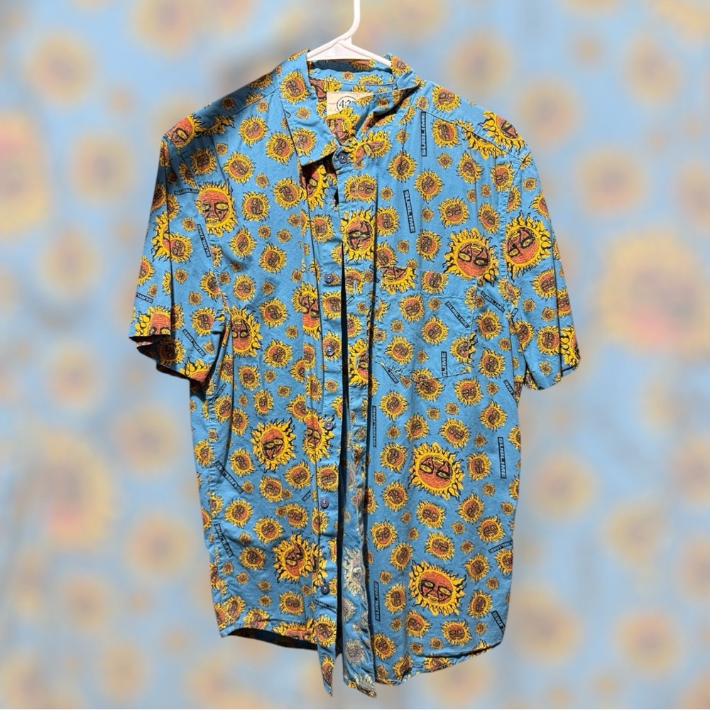 Sublime 420 Print Blue Button-Up Shirt